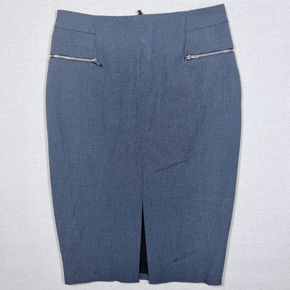H&M Womens 8 Blue Gray Houndstooth Pencil Skirt Silver Zip Pockets Lined EUR 38